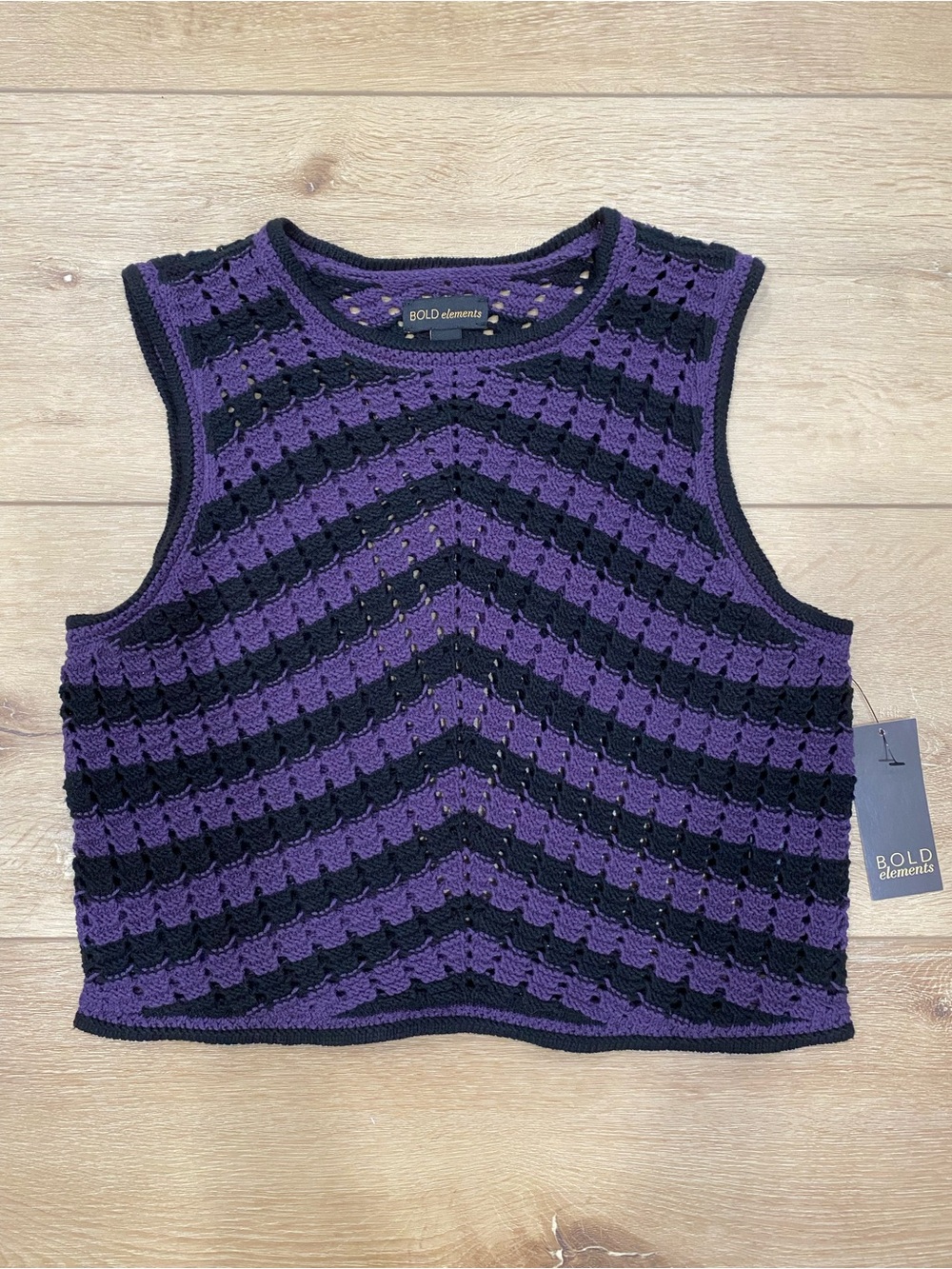 Bold Elements M Purple Black Crochet Knit Tank Top NWT Y2K Whimsigoth Grunge